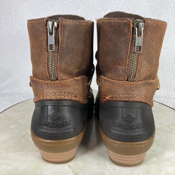 Sperry Duck Boots Womens Size 7 Black Brown Leather Outdoor Rubber Rain Booties - Picture 11 of 15